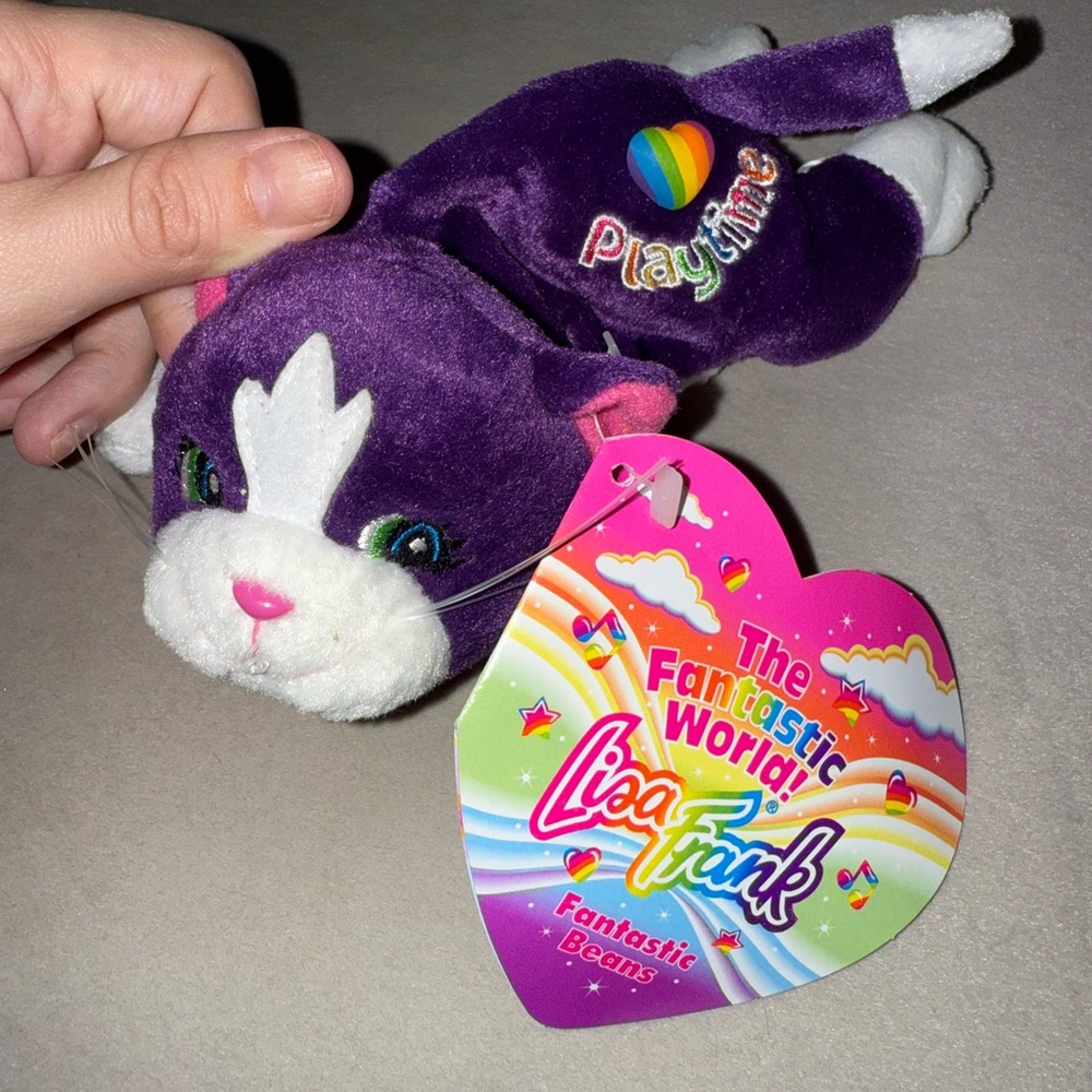 Vintage Lisa Frank Playtime Fantastic Beans 8” Plush Purple Kitty Cat 1998 NEW